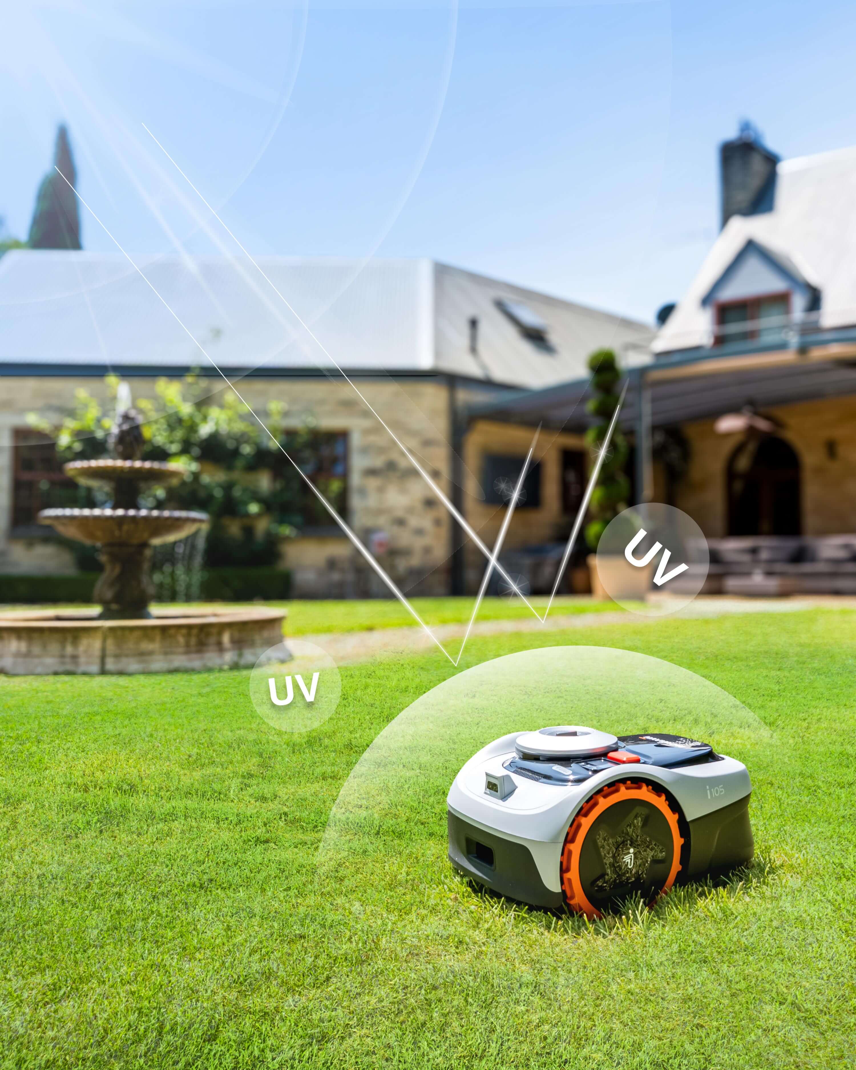 A Navimow i105 robot lawn mower works on the grass.