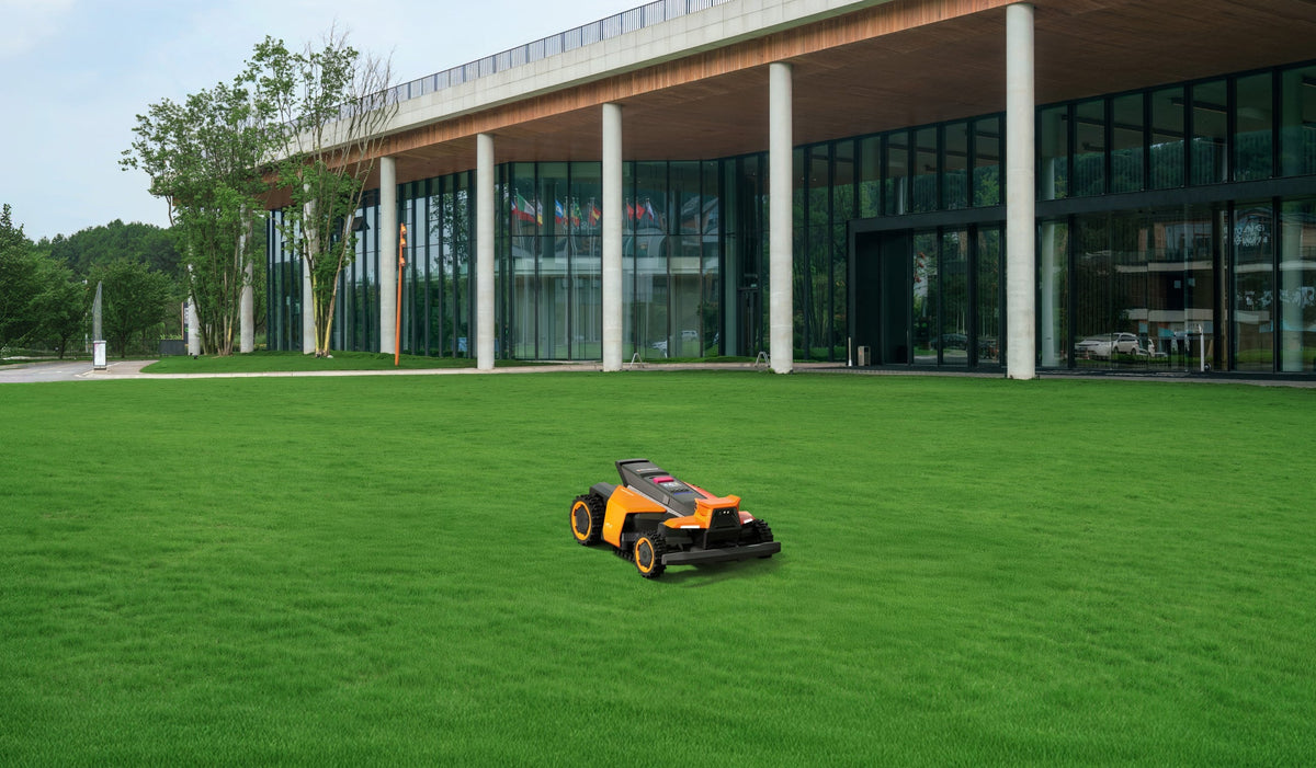 Segway Navimow i105E robot lawn mower on the green lawn.