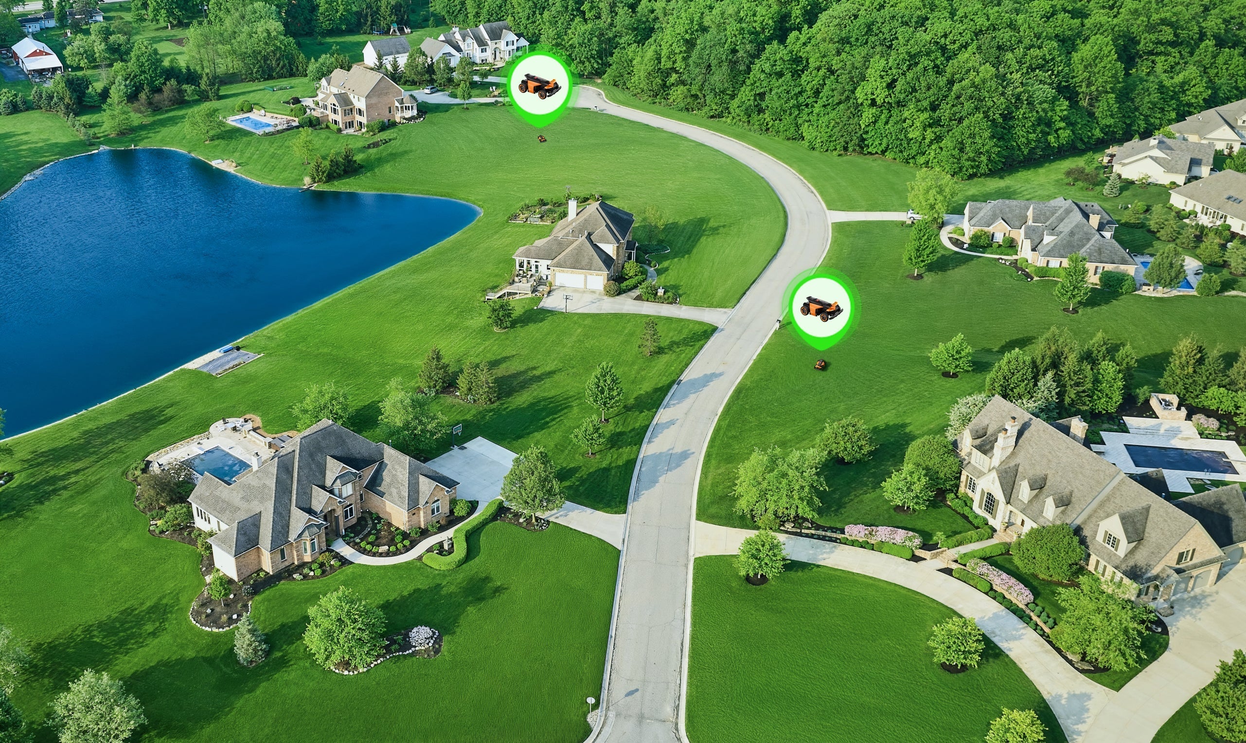 Navimow H3000E robot lawn mower is mowing the large lawn.