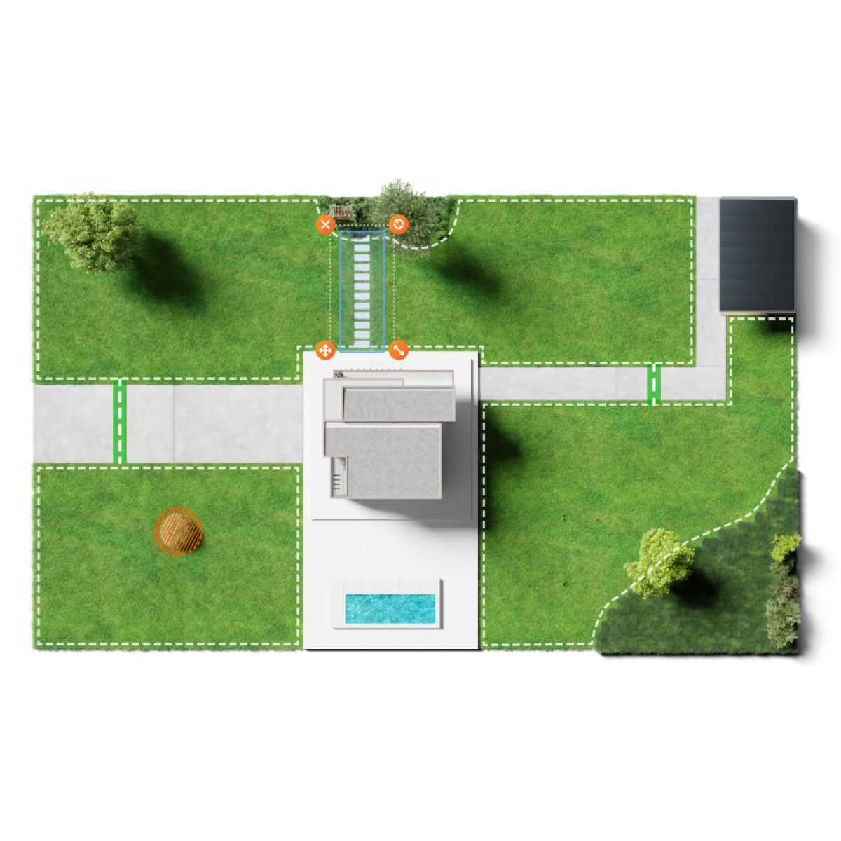 Navimow i110E robot lawn mower app interface showing virtual boundaries.