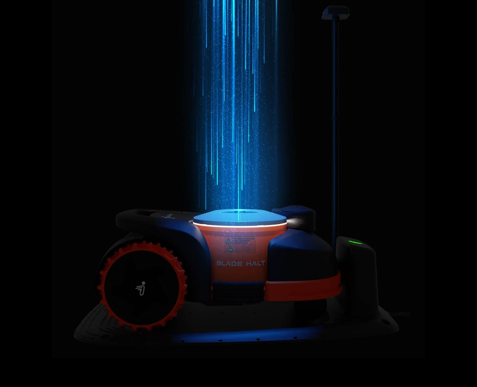 Navimow i110N robot lawn mower sits on its charging dock.