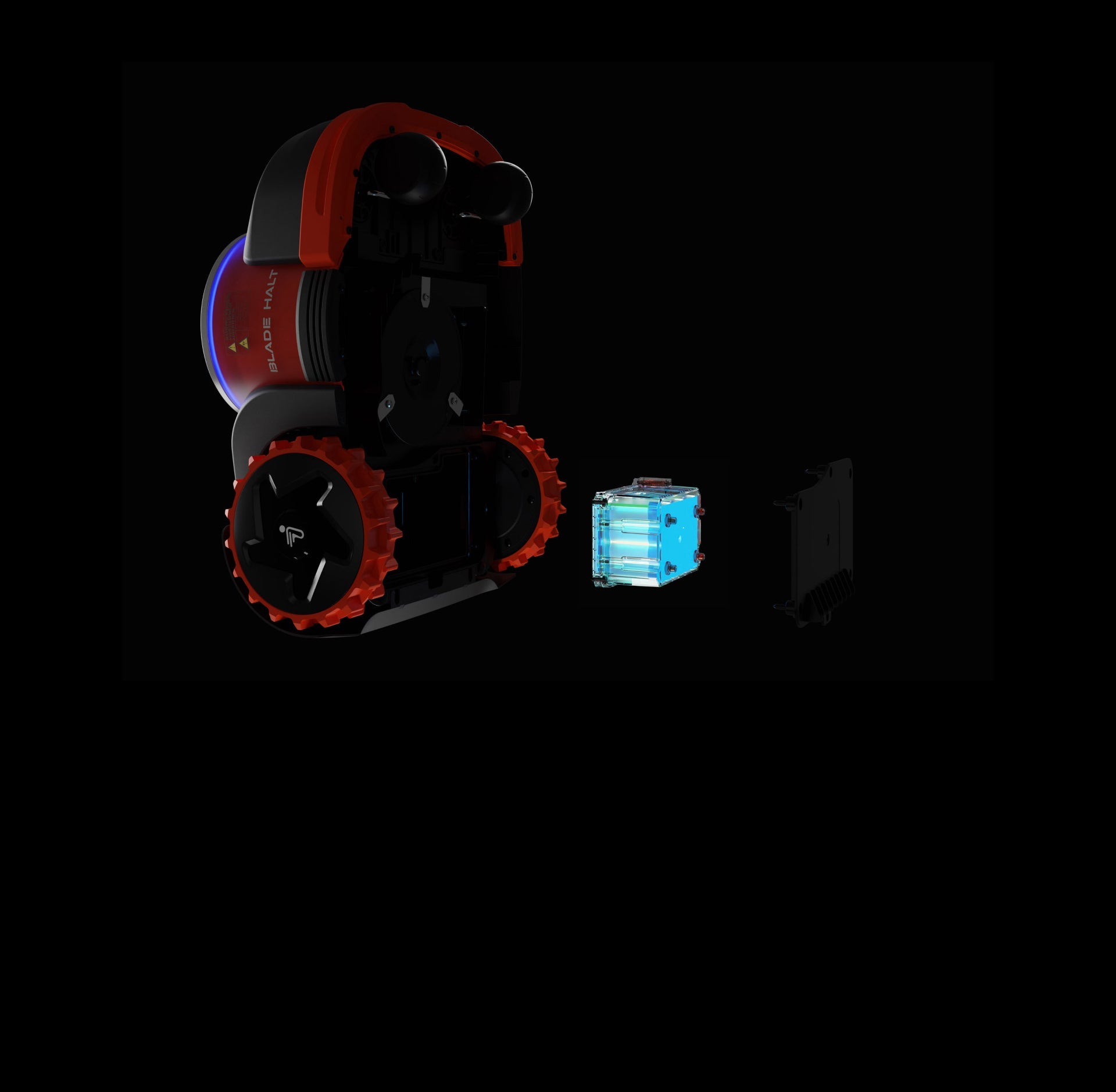 Navimow i105E robot lawn mower shown with its battery pack.