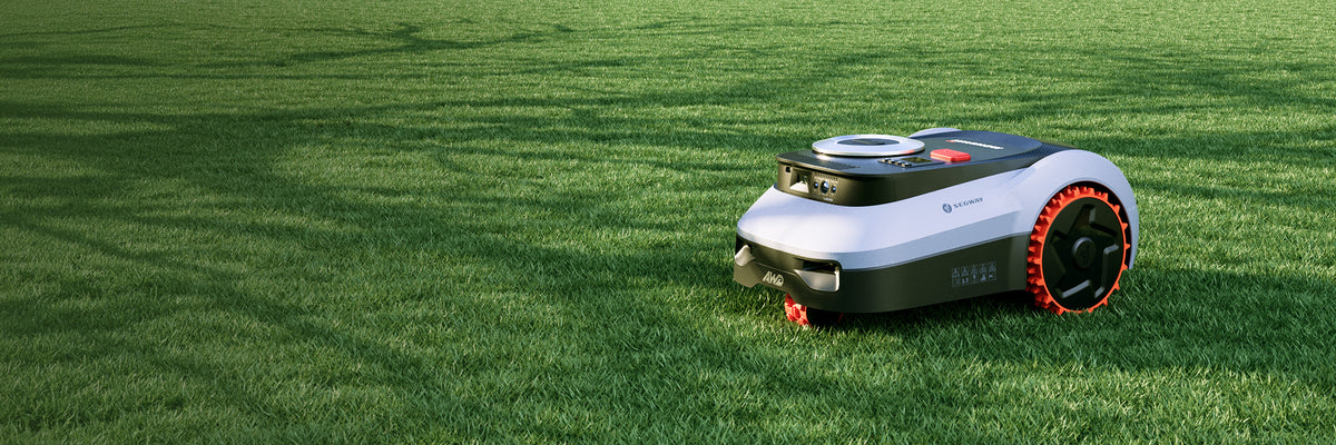 Segway Navimow i110N robot lawn mower is on green grass.