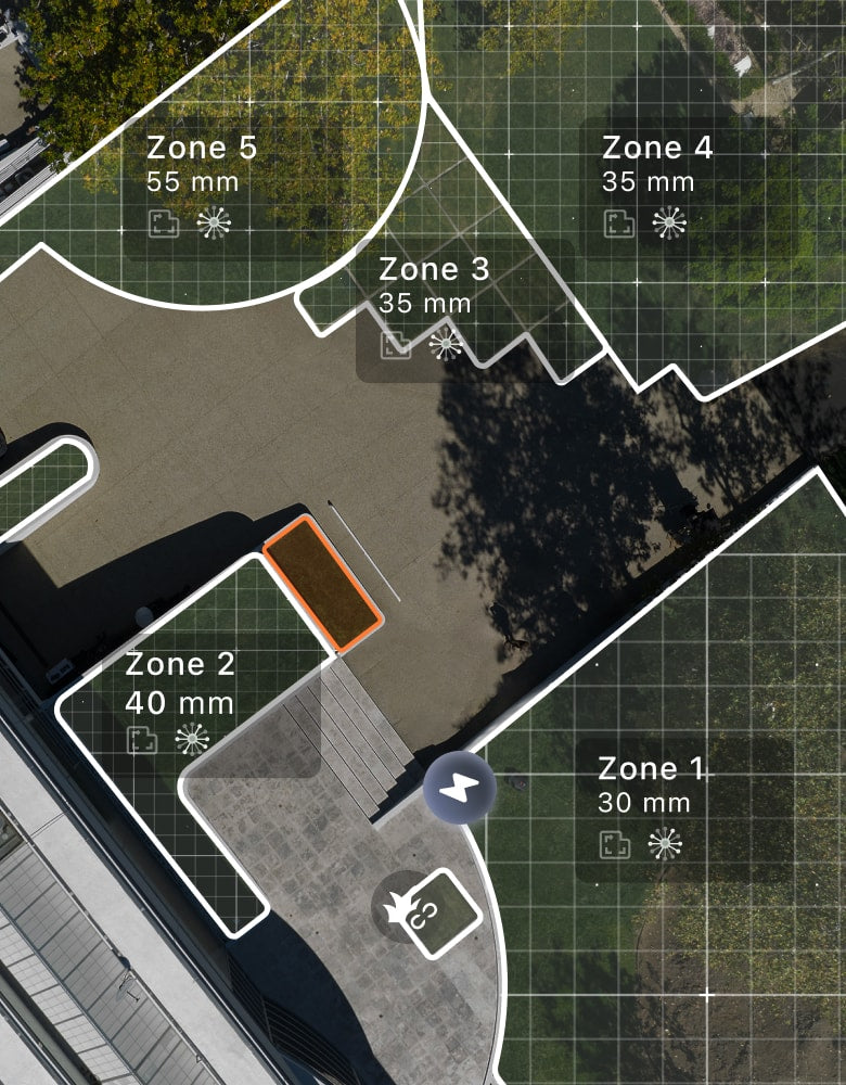 Segway Navimow i105E robot lawn mower app interface mapping zones.