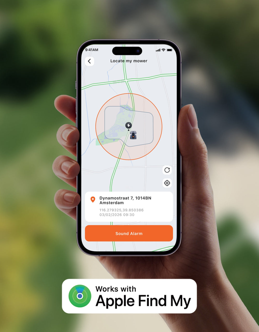 Navimow i105E robot lawn mower tracked on an iPhone map.