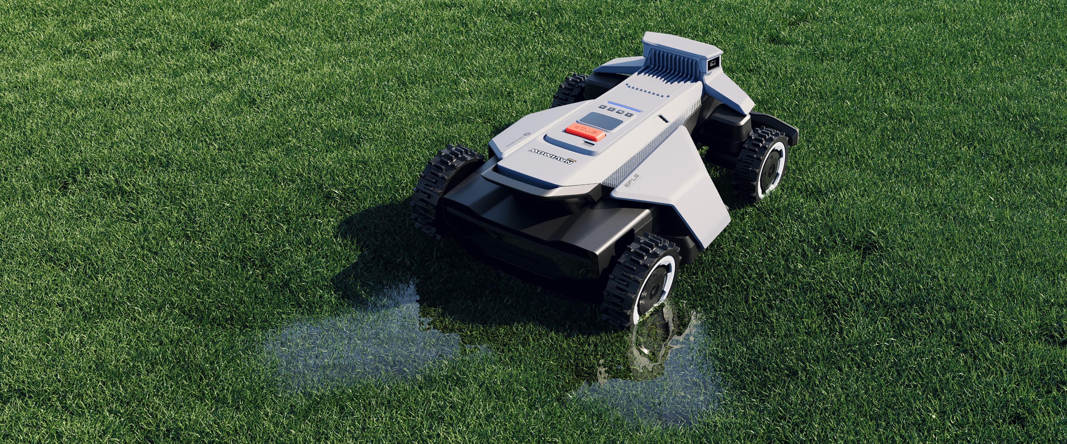 Segway Navimow i Series robot lawn mower in a puddle