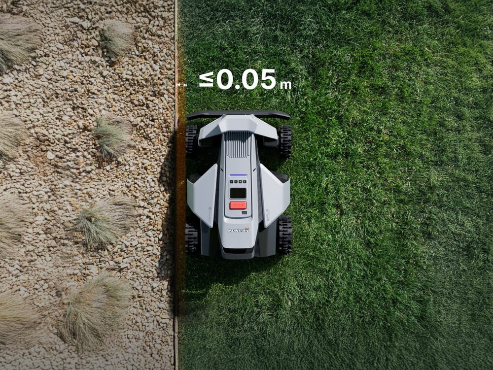 Navimow i110E robot lawn mower cuts grass along the edge.