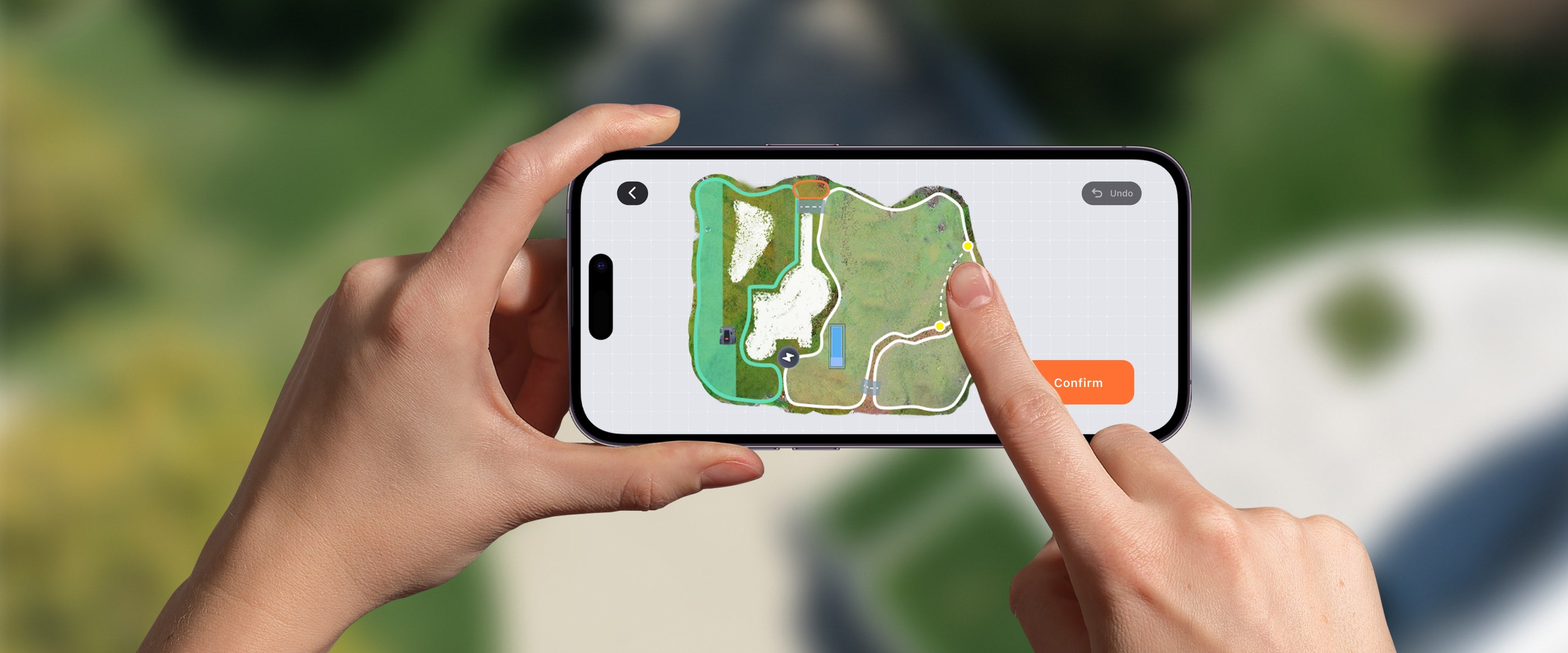 The Navimow i105E robot lawn mower app setting lawn boundaries.