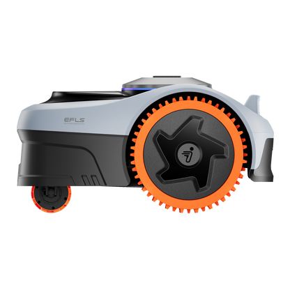 Segway Navimow i Series robot lawn mower with orange wheels.