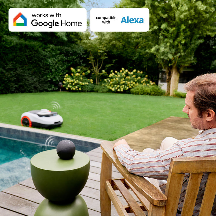 Navimow i Series robot lawn mower works with Google Alexa.
