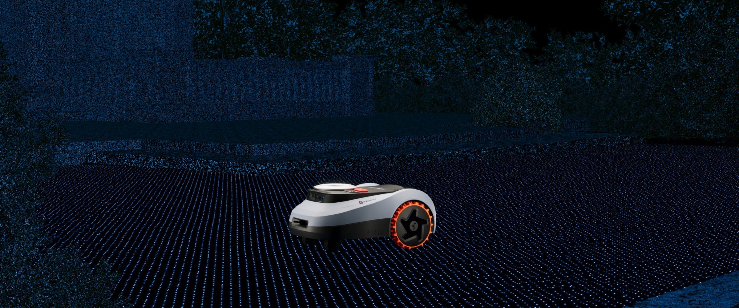 Segway Navimow i110E robot lawn mower scans the digital yard.