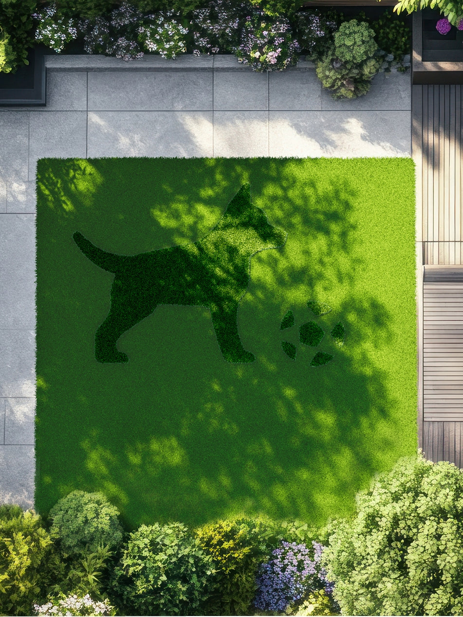 Navimow i110E robot lawn mower mows dog and ball patterns.