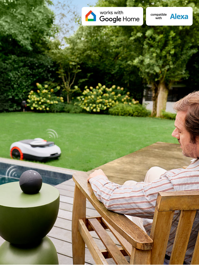 Navimow i110N robot lawn mower works with Alexa and Google.