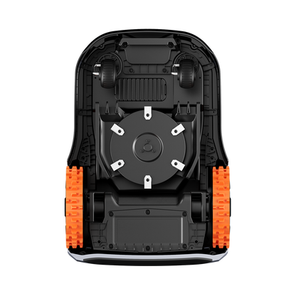 The Segway Navimow i110N robot lawn mower seen from below.