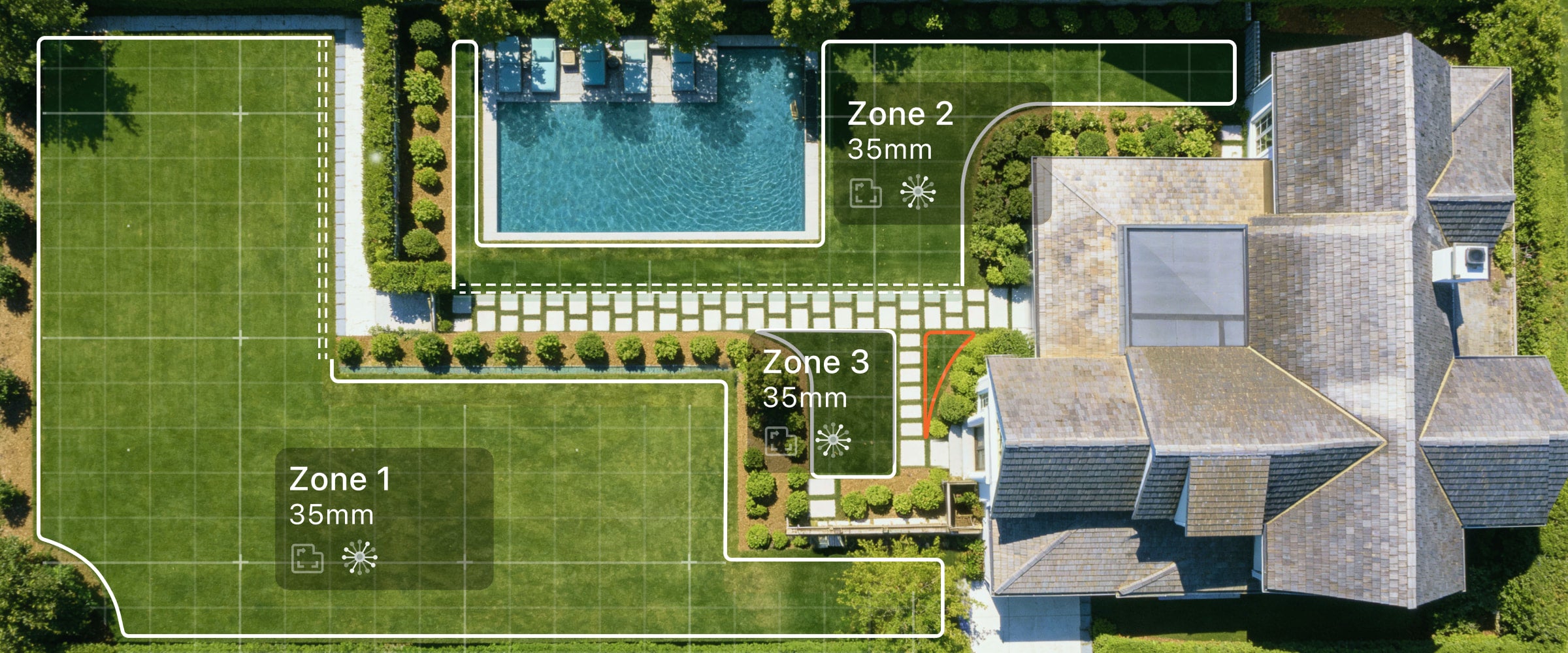 Navimow i110N robot lawn mower interface showing three yard zones.
