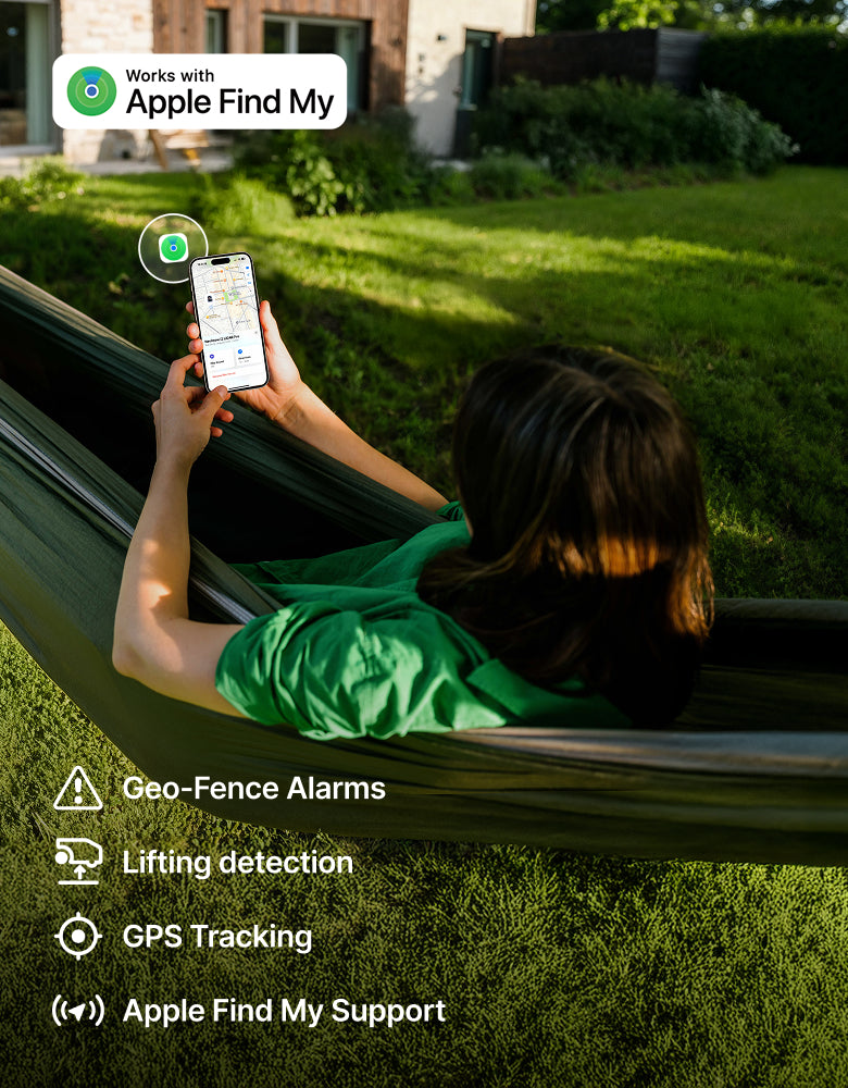 Person in hammock using Navimow i110N robot lawn mower app.