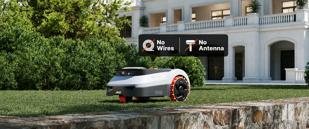 Segway Navimow AWD robot lawn mower on a green lawn.