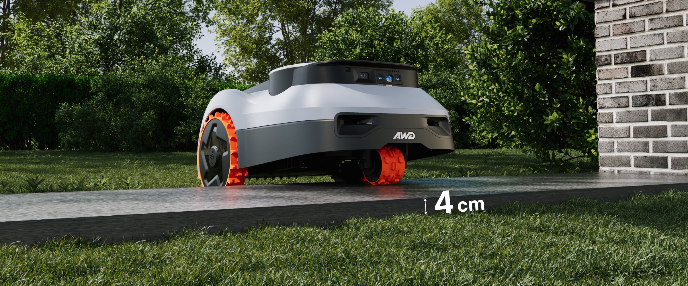 Segway Navimow X3 robot lawn mower climbing a 4cm step.