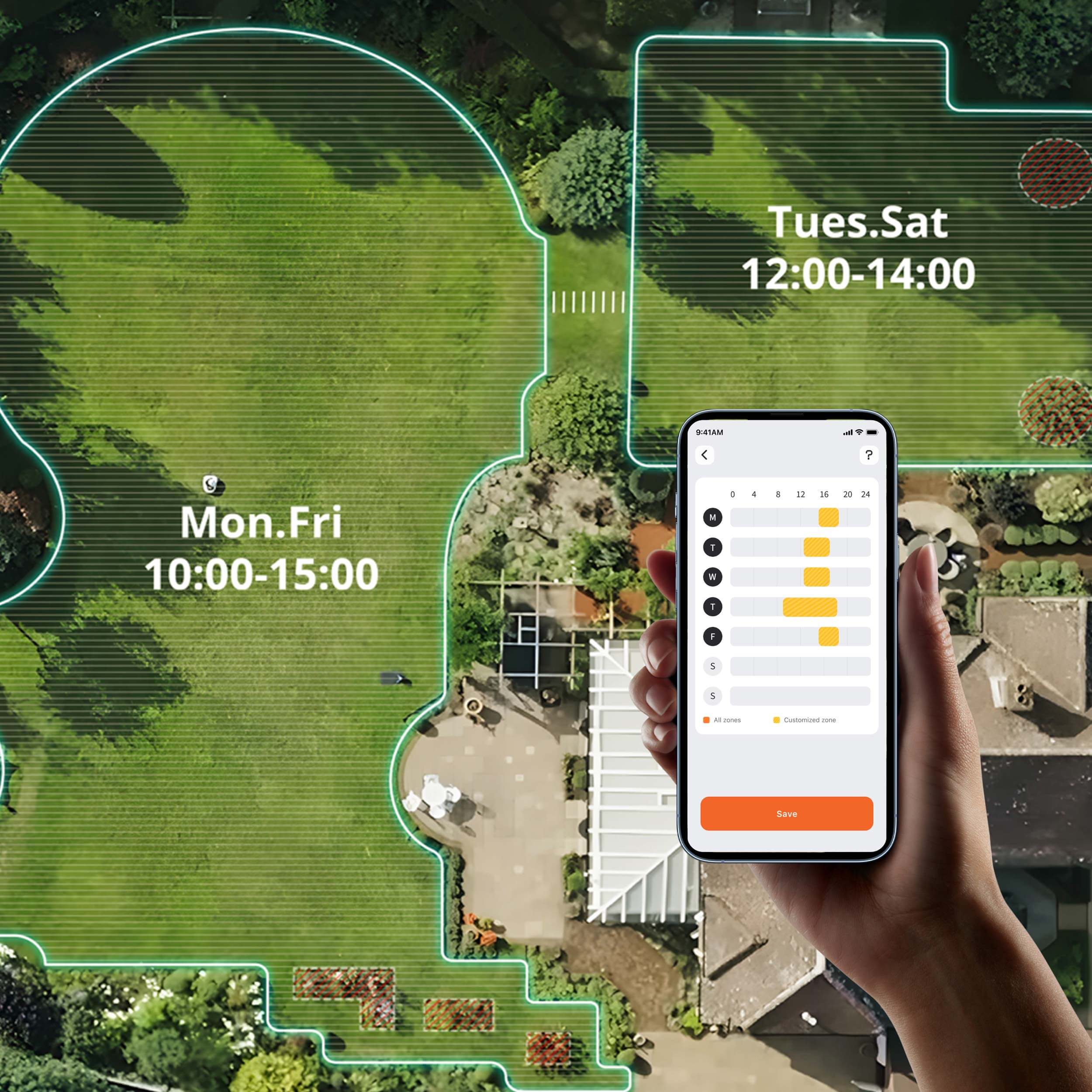 Navimow i110N robot lawn mower application interface for scheduled zones.