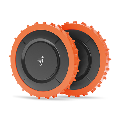 Navimow i105E robot lawn mower accessories with orange spiked wheels.