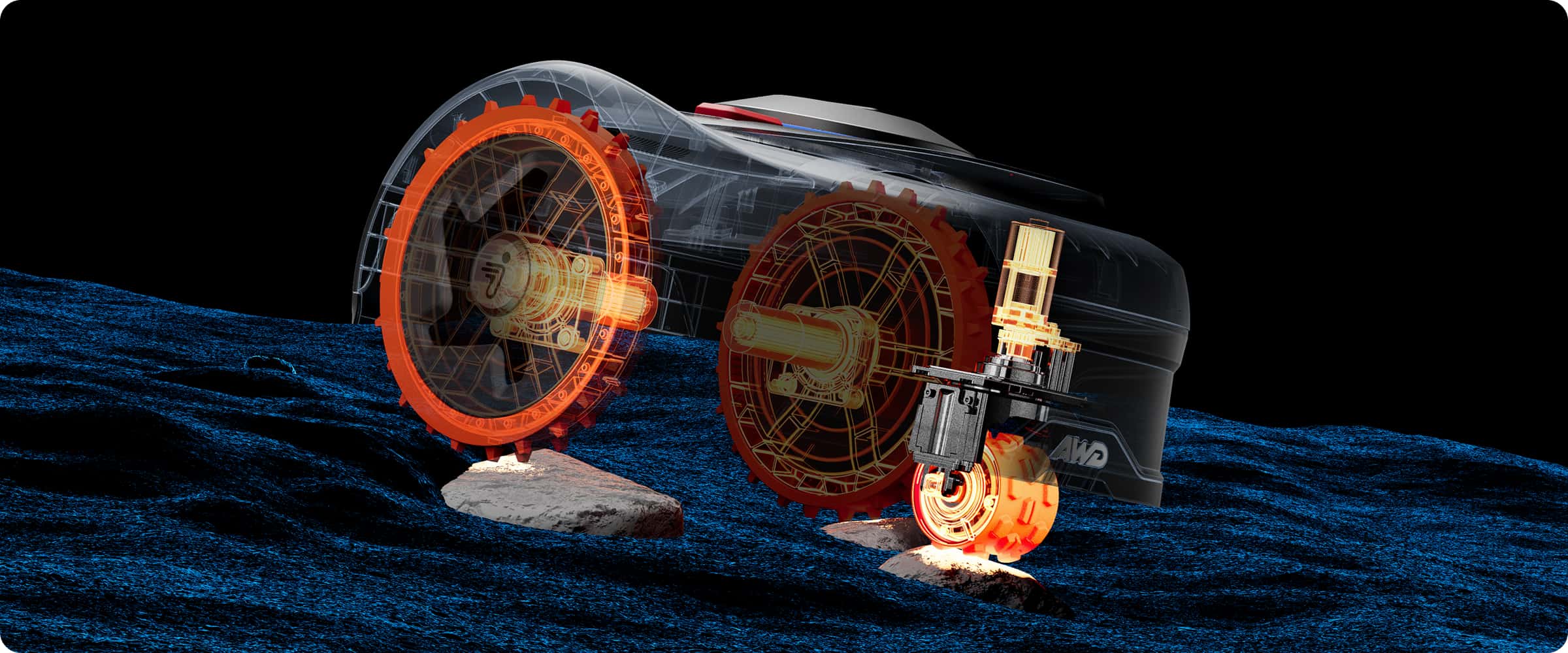 The Navimow i series robot lawn mower is on rocky ground.