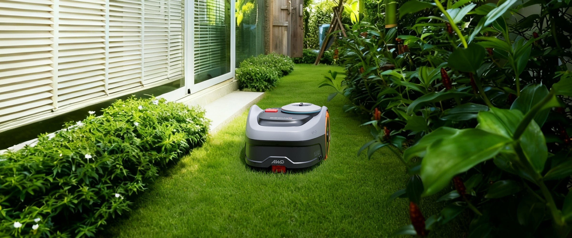 Navimow AWD robot lawn mower mows grass in the yard.